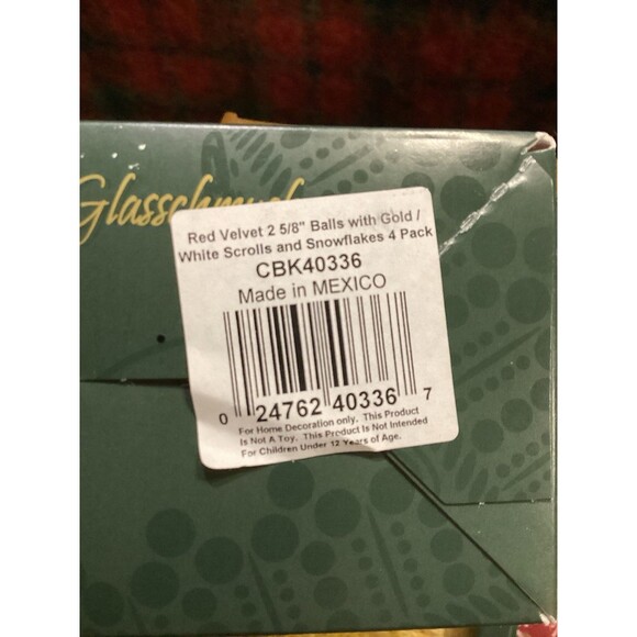 Krebs Glass Christmas Ornaments Red Velvet Balls Gold / White Scrolls Snowflakes - Picture 4 of 9